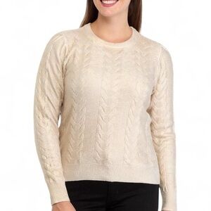 Crown & Ivy Cable Knit Gold Metallic Sweater - Size PM (Petite Medium) NWT